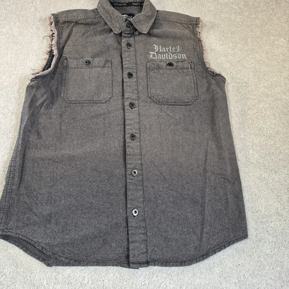 Harley Davidson Vest Sleeveless Shirt Frayed Sleeves Biker Motorcycle Size L